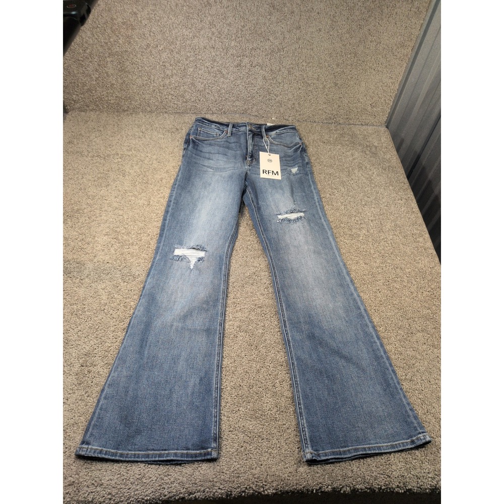 RFM Los Angeles Flare‎ Jeans Womens 11/30 Light Wash Distressed High Rise Blue